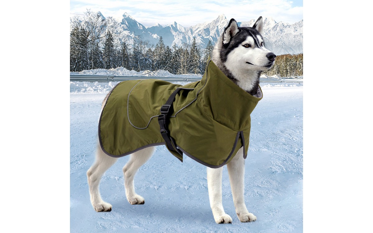High-Collar Fleece-Lined Dog Winter Coat for Large Dogs